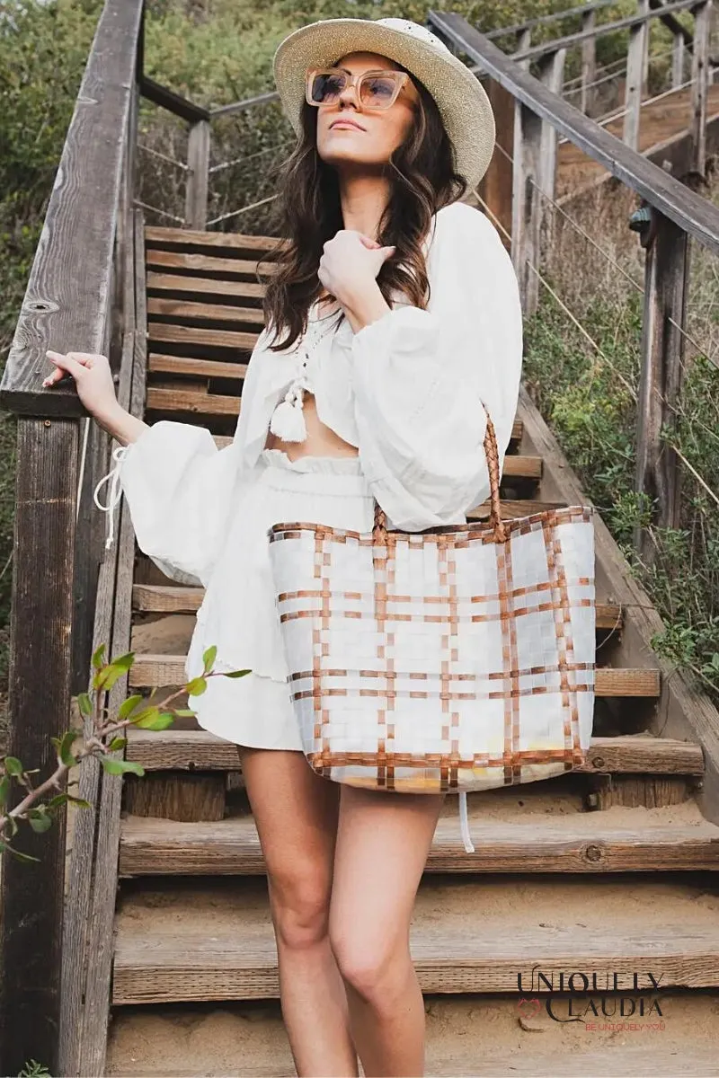 The Hamptons Tan Basket Beach Tote