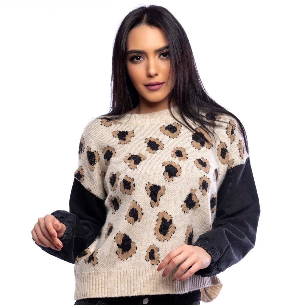 The Keira Cropped Pullover With Denim Sleeves