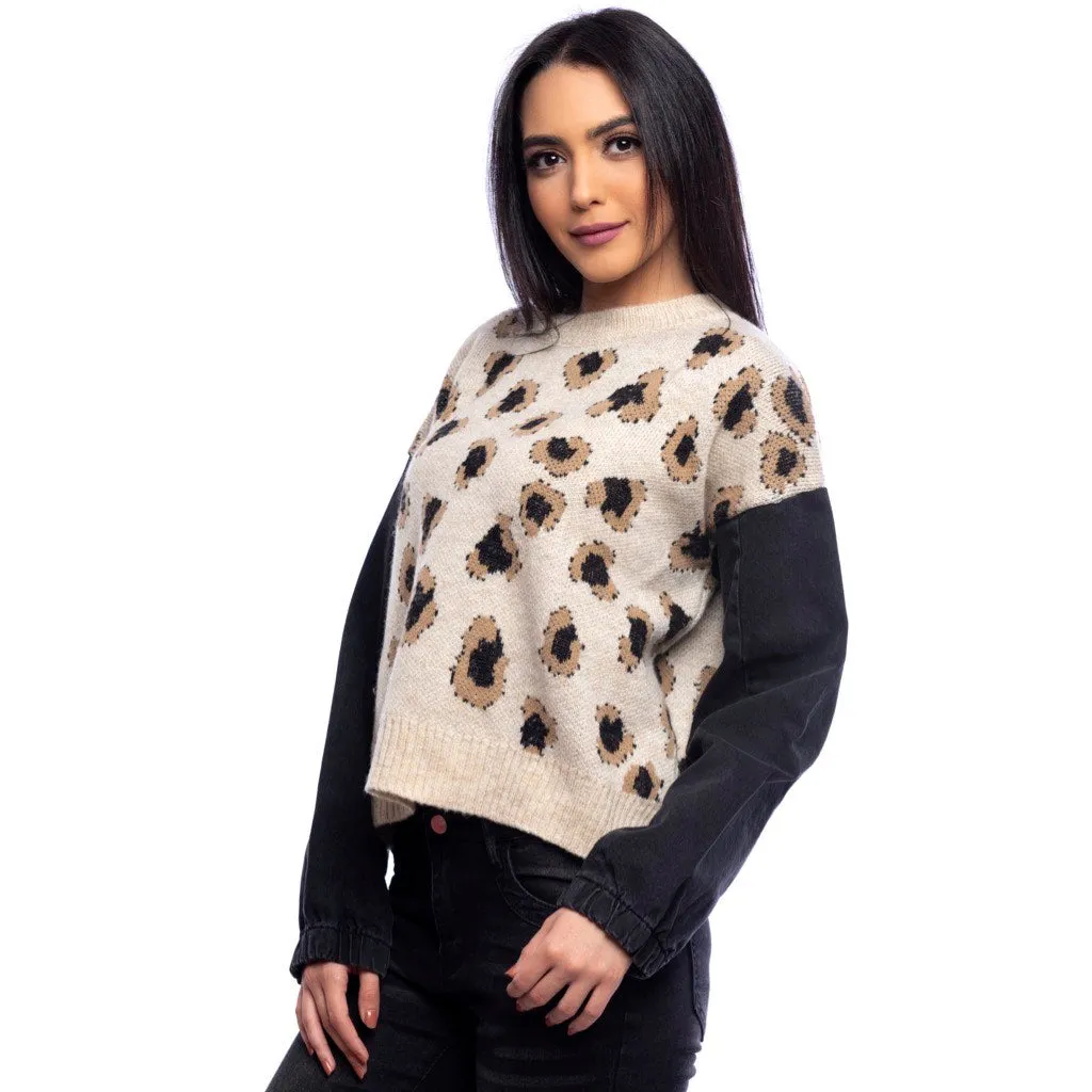 The Keira Cropped Pullover With Denim Sleeves