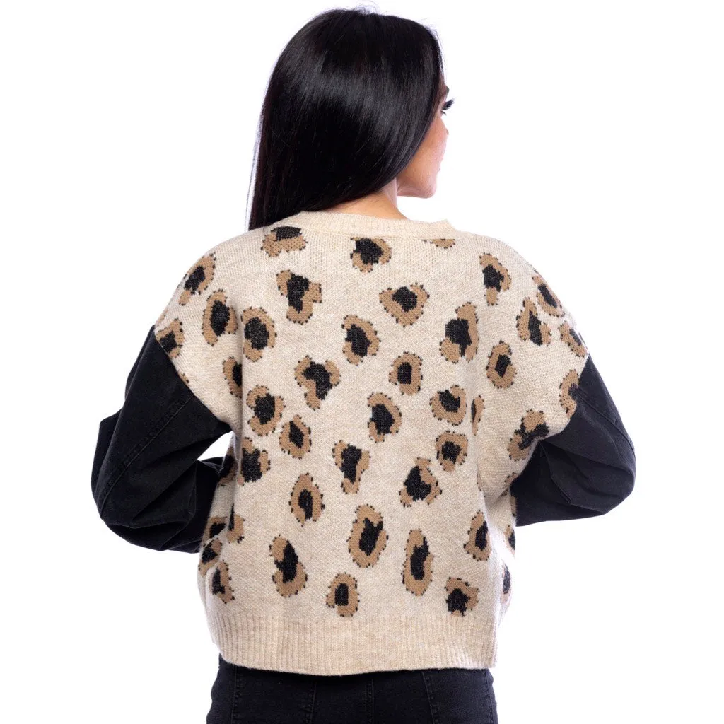 The Keira Cropped Pullover With Denim Sleeves