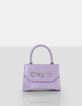 The Lore Lilac Croc Diamante Bow Grab Bag