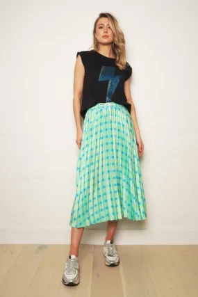 The Others - The Gingham Pleat Skirt - Lime Gingham