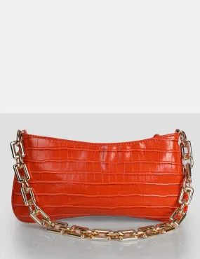 The Sadie Orange Croc Chain Detail Shoulder Bag