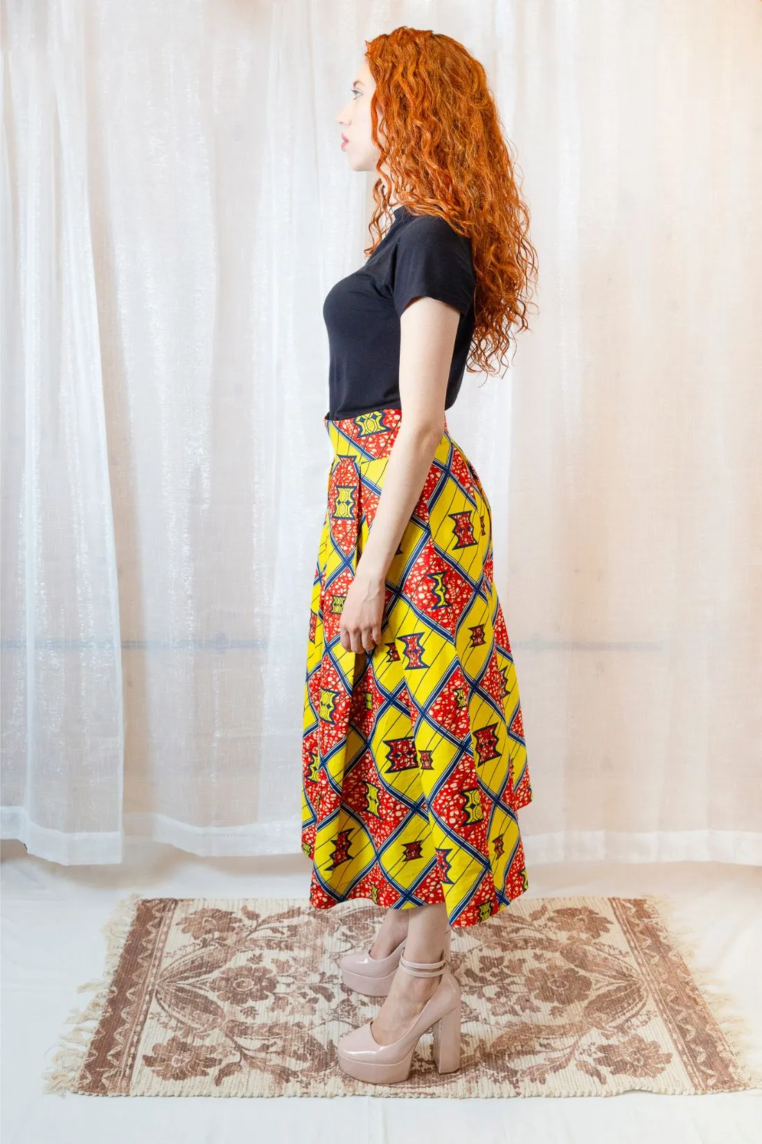 The Ultimate Chioma African Print Pleated Yellow Midi Skirt