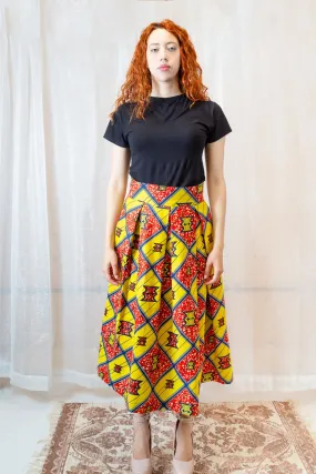 The Ultimate Chioma African Print Pleated Yellow Midi Skirt