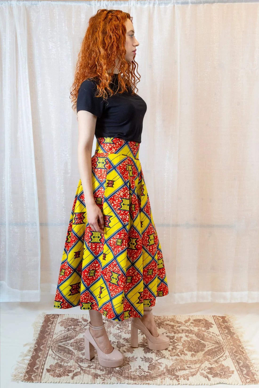 The Ultimate Chioma African Print Pleated Yellow Midi Skirt