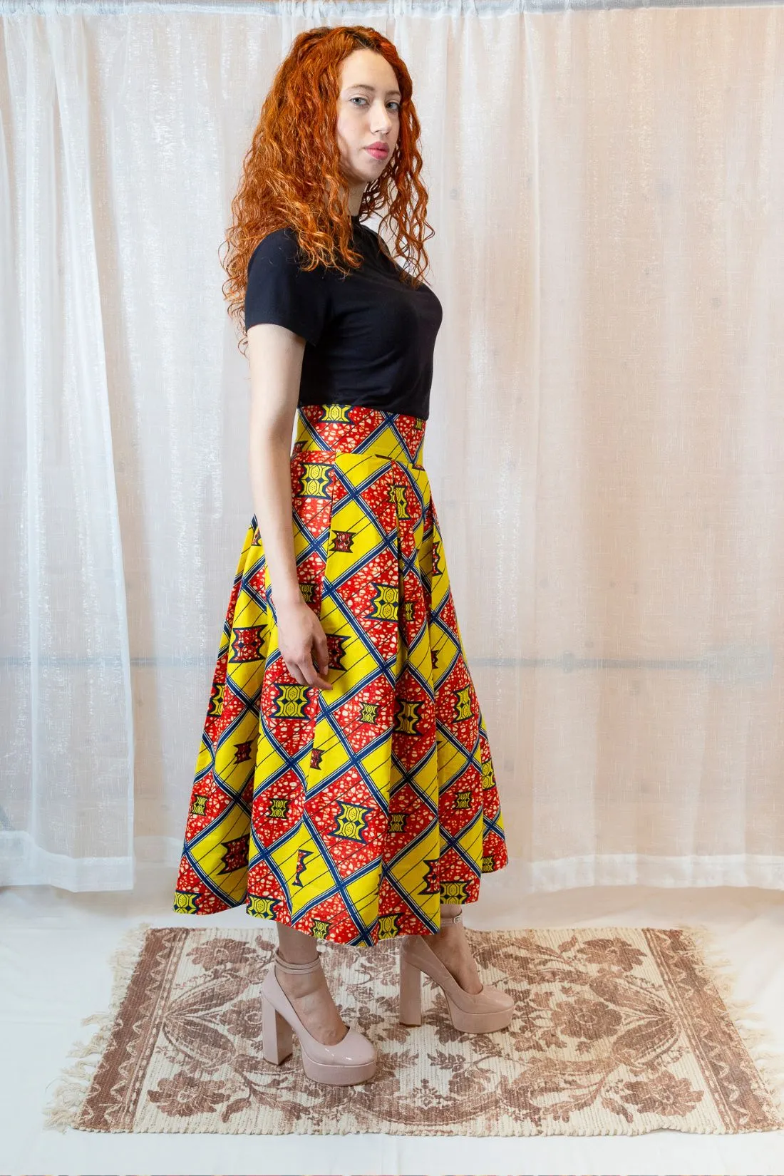 The Ultimate Chioma African Print Pleated Yellow Midi Skirt
