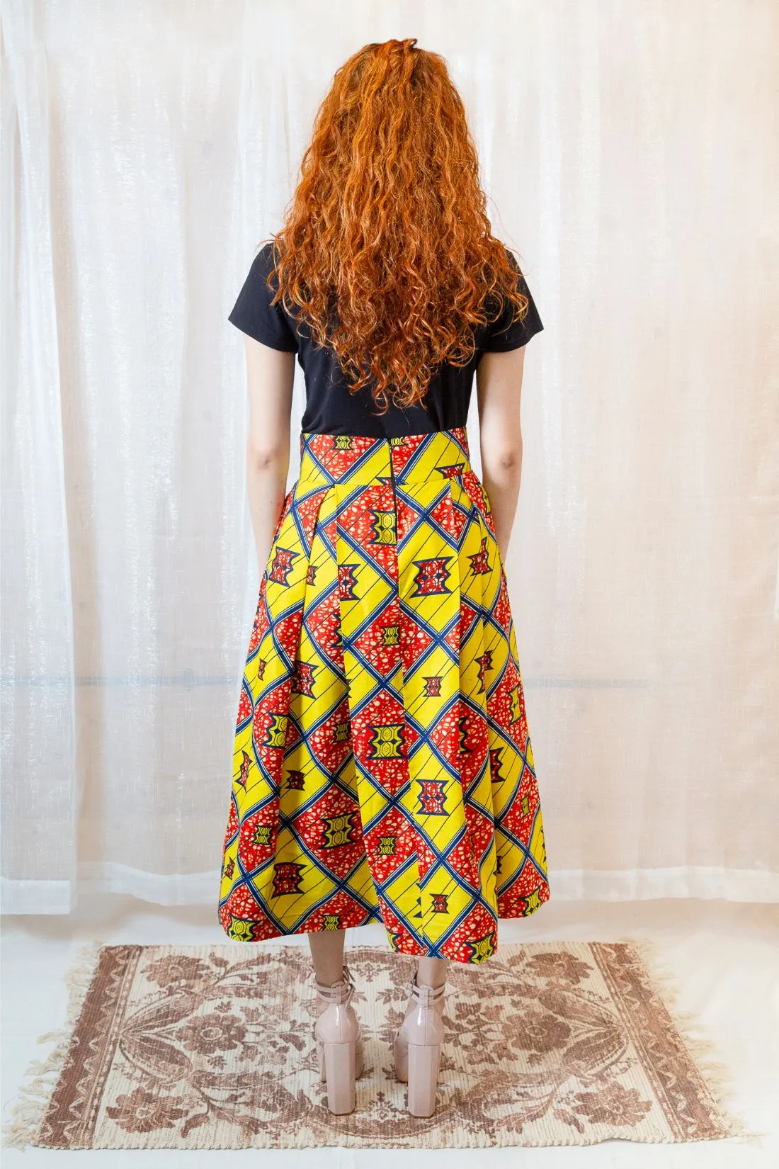 The Ultimate Chioma African Print Pleated Yellow Midi Skirt
