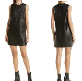 Theory Black Leather Shift Dress - Size 2