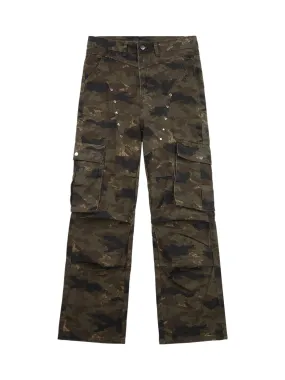 Thesupermade Camouflage Pleated Rivet Pants