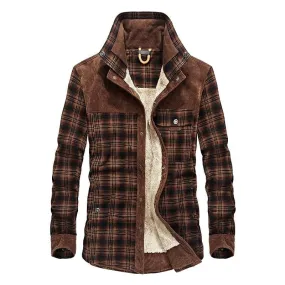 Thick Warm 100% Cotton Winter Plaid Long Sleeve Men Shirt