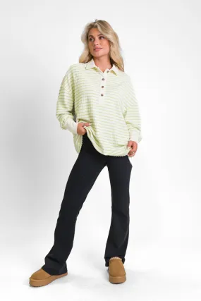 This Is The Life Lime Striped Collared Henley Oversized Knit Top FINAL SALE
