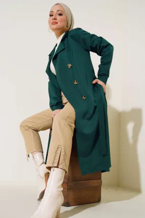 Three-Button Double-Breasted Trench Coat - Emerald