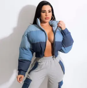 Three Tone Denim  Cropped Jacket