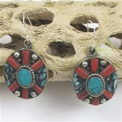 Tibetian Flower Boho Turquoise Charm Earrings
