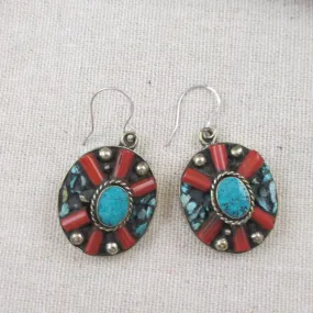 Tibetian Flower Boho Turquoise Charm Earrings