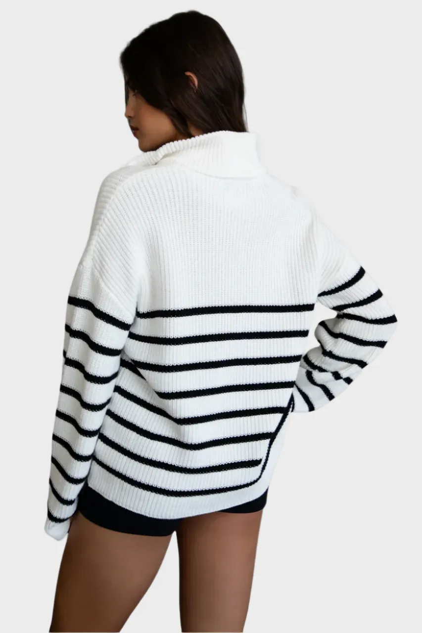 TIC TOC - "MAUREEN" Oversized Striped Zip Sweater