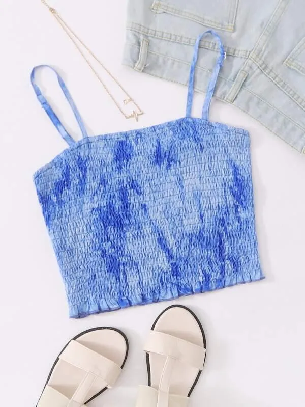 Tie Dye Shirred Frill Cami Top
