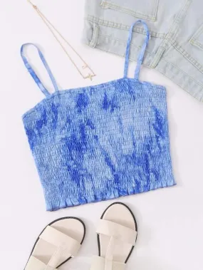 Tie Dye Shirred Frill Cami Top