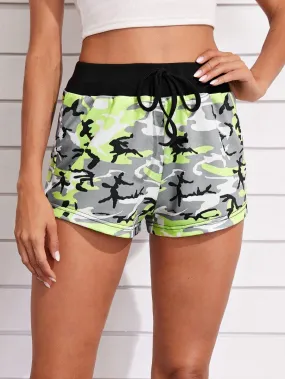 Tie Front Camo Track Shorts