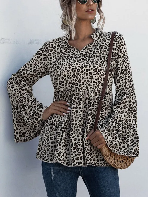 Tie-Neck Printed Tiered Blouse