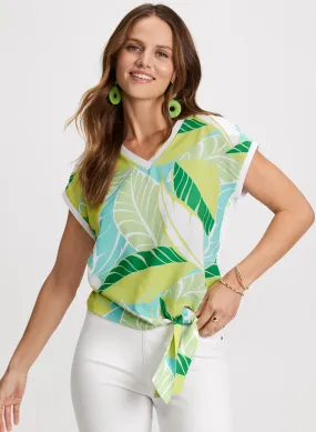 Tied-Hem Leaf Print Top