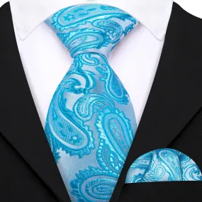 Ties2you Kids Tie Baby Blue Paisley Children's Silk Tie Handkerchief Set