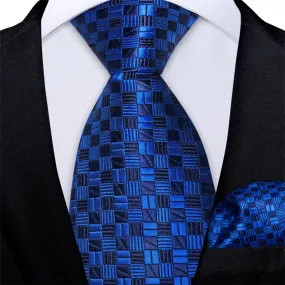 Ties2you Kids Tie Cobalt Blue Plaid Woven Silk Tie Hanky Cufflinks Set