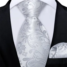 Ties2you Kids Tie Light Grey Floral Silk Boys Ties Handkerchief Set