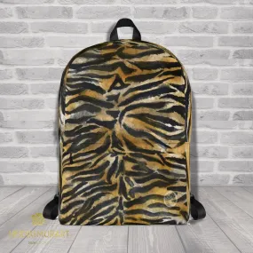 Tiger Striped Print Laptop Backpack, Animal Print Medium Size Travel Bag-Made in USA/EU
