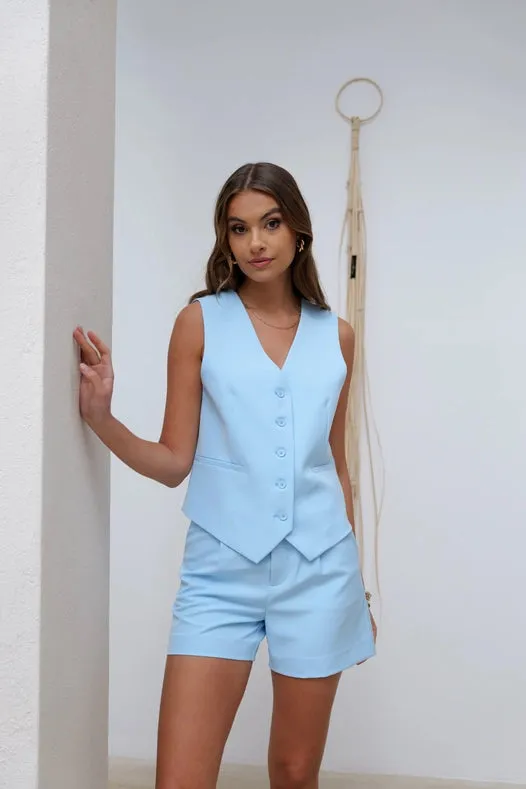 Timeless Plain Sleeveless Suit Vest  Sky Blue