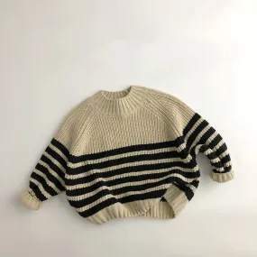 Toddler Beige Chunky Knitted Striped Sweater