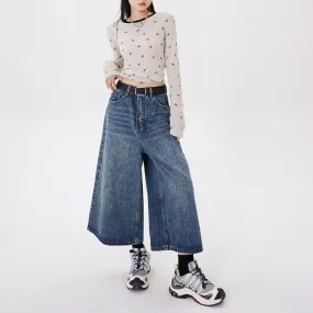 Toleet fall outfits 2024 Street Retro Neutral Fashionable Cropped Pants Slimming Loose Wide Leg Washed Jeans for Women