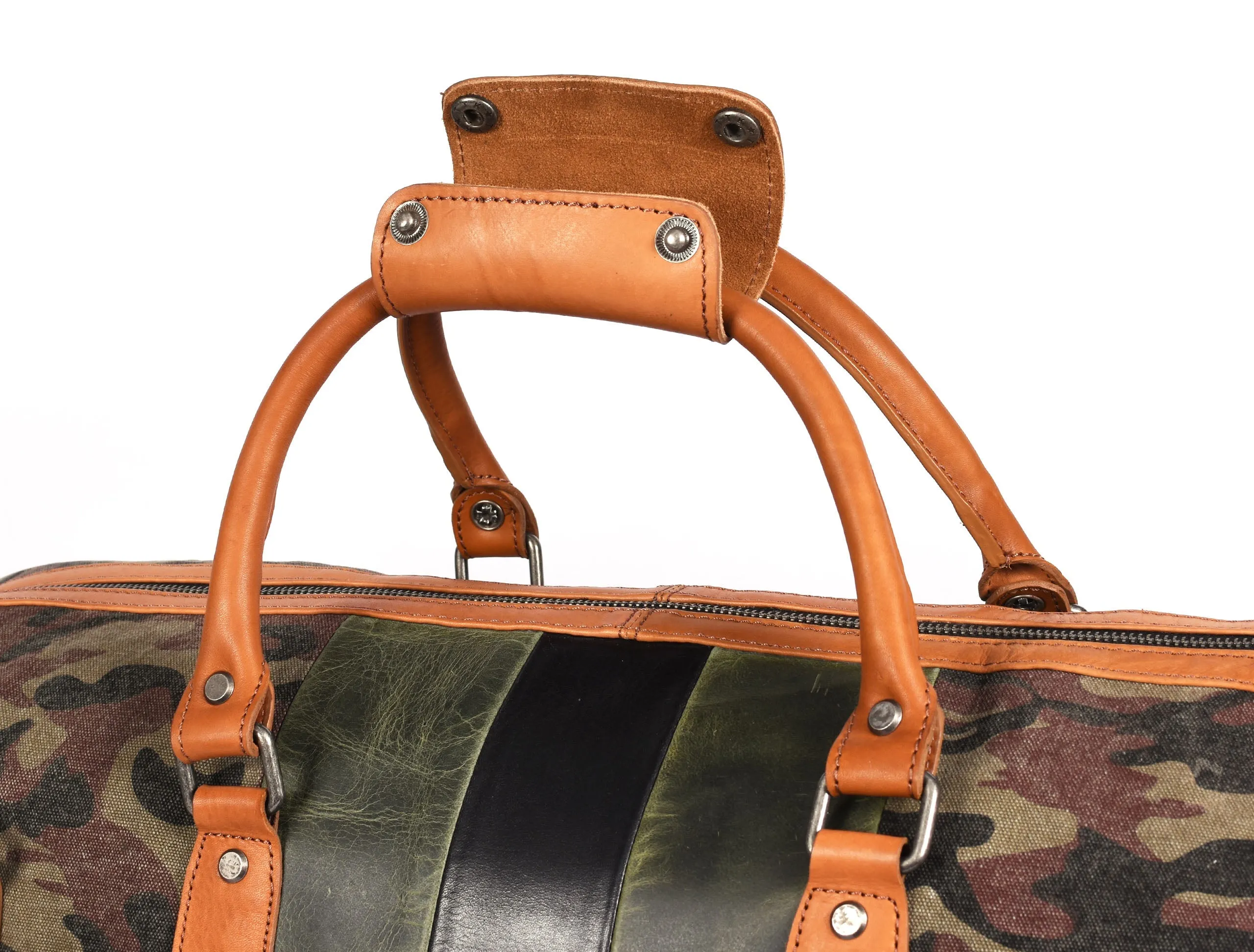 Tolredo Leather Canvas Duffel Bag - Camo Green