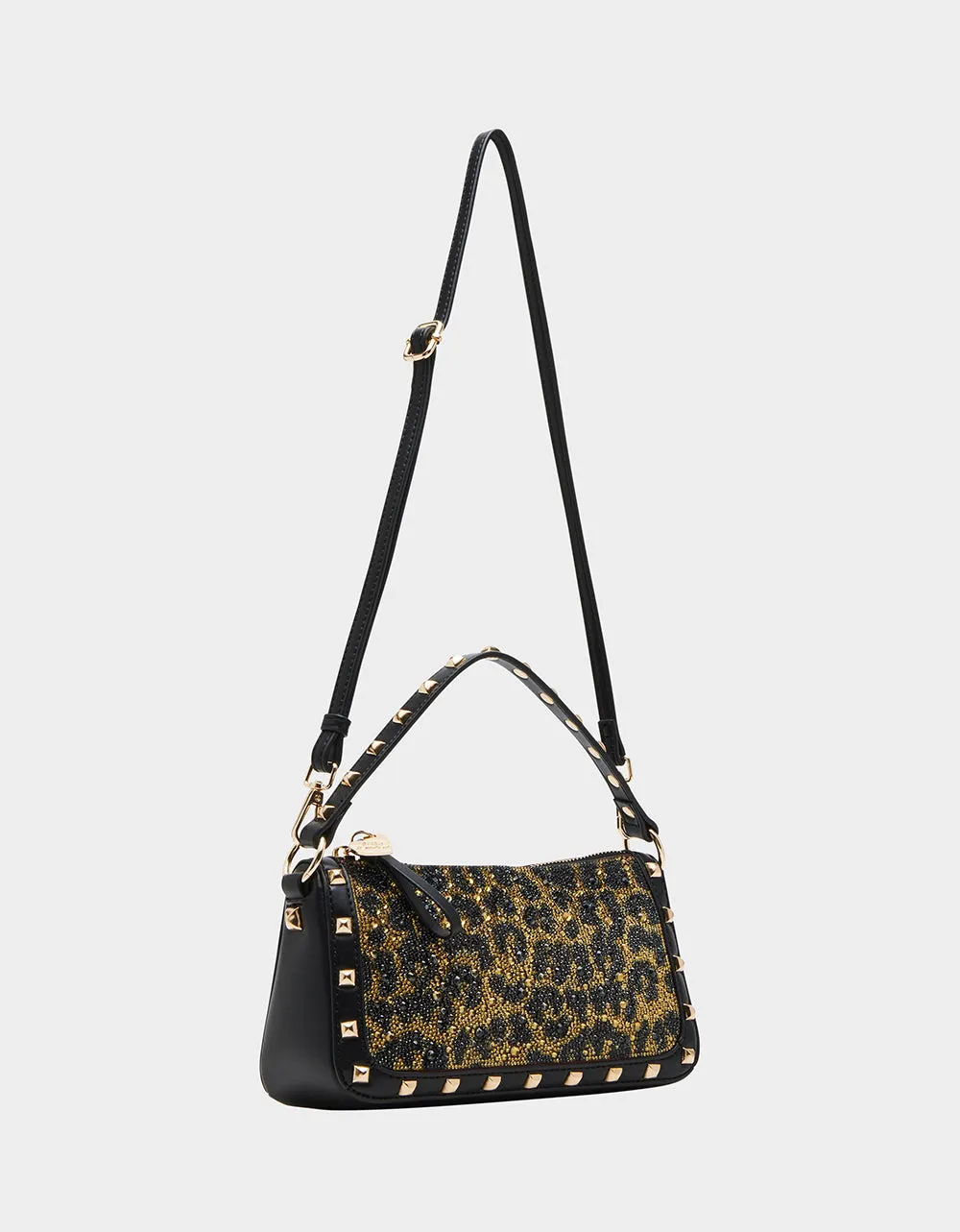 TOP ZIP RHINESTONE SHOULDER BAG LEOPARD