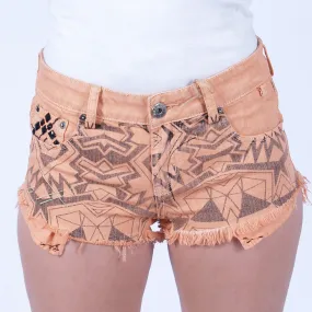Totem Printed Denim Short - Orange