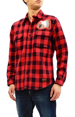TOYS McCOY Men's Buffalo Check Plaid Shirt Patched Long Sleeve Button Up Shirt TMS1809 Red/Black