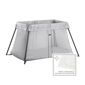 Travel Cot Light with Fitted Sheet - Silver
