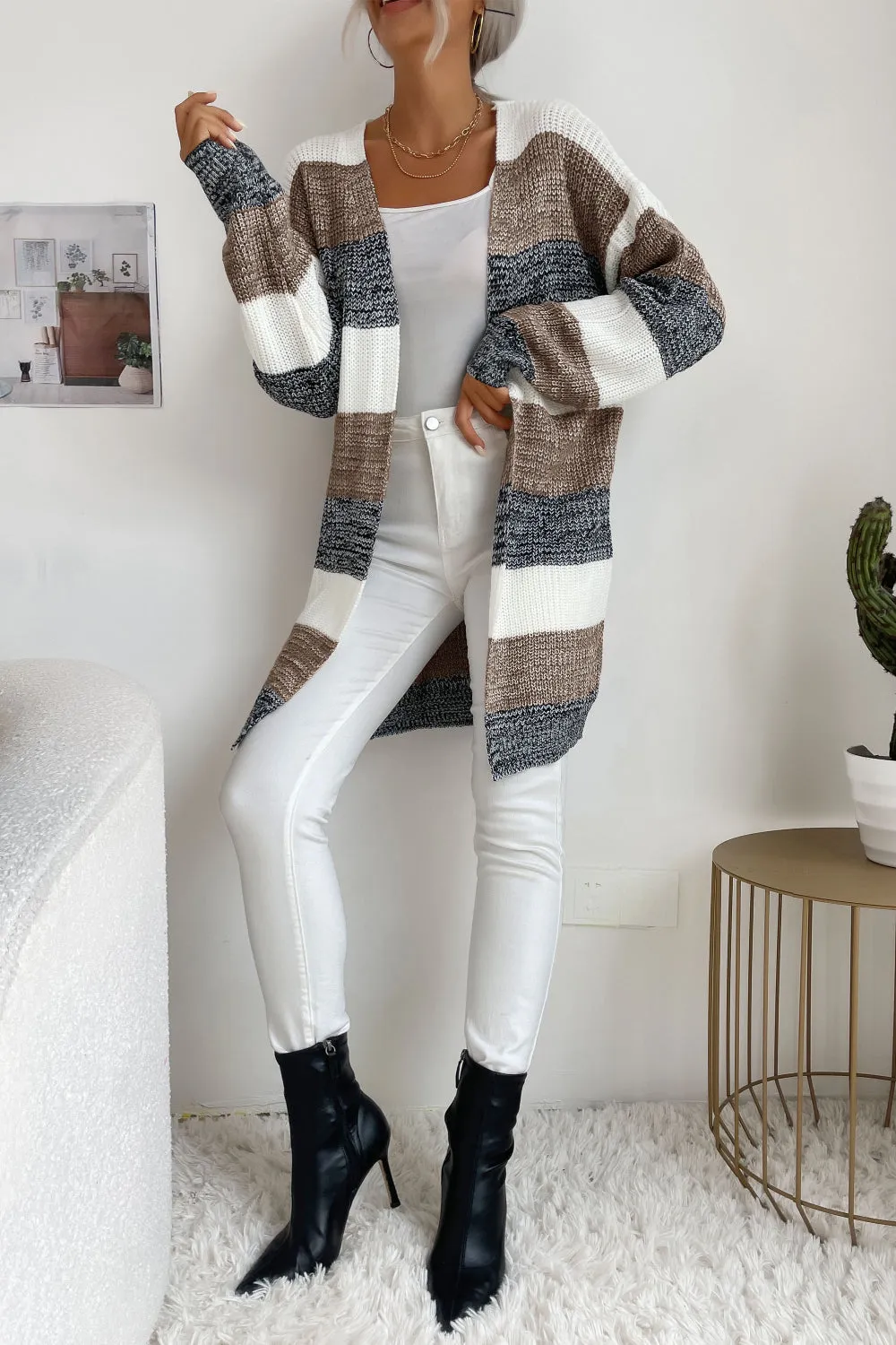 Trendy Buttonless Cardigan - Women's Winter Knitted Sweater Jacket