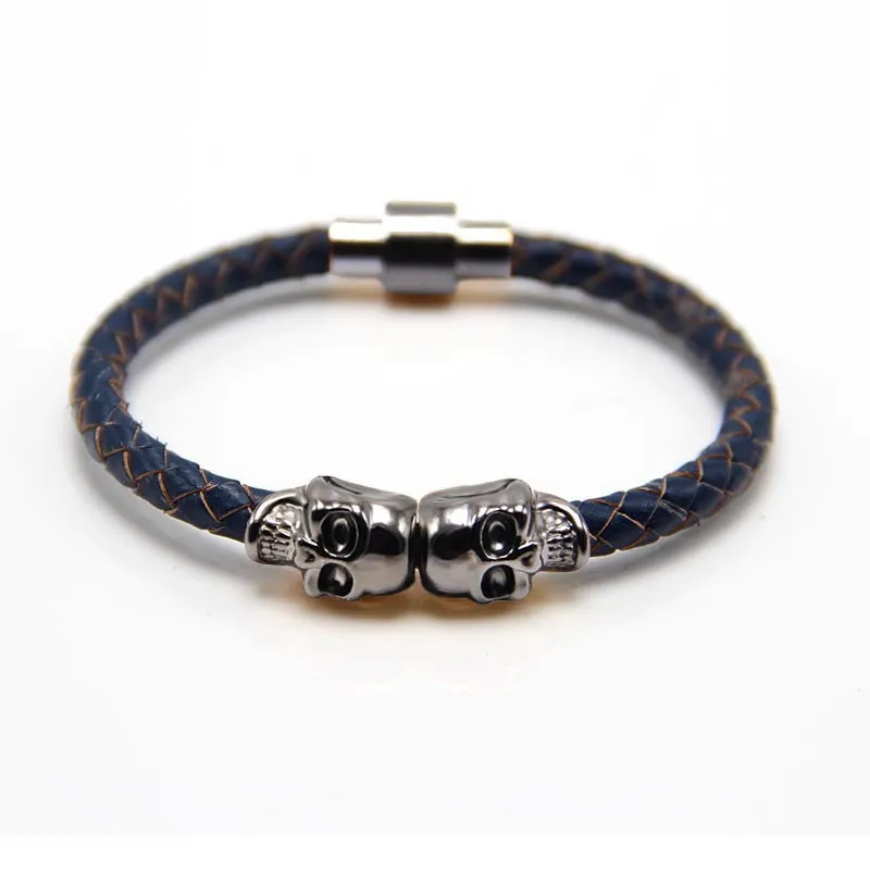Trendy fashion leather bracelet Punk Gun Black color skull bracelet man leather bracelet