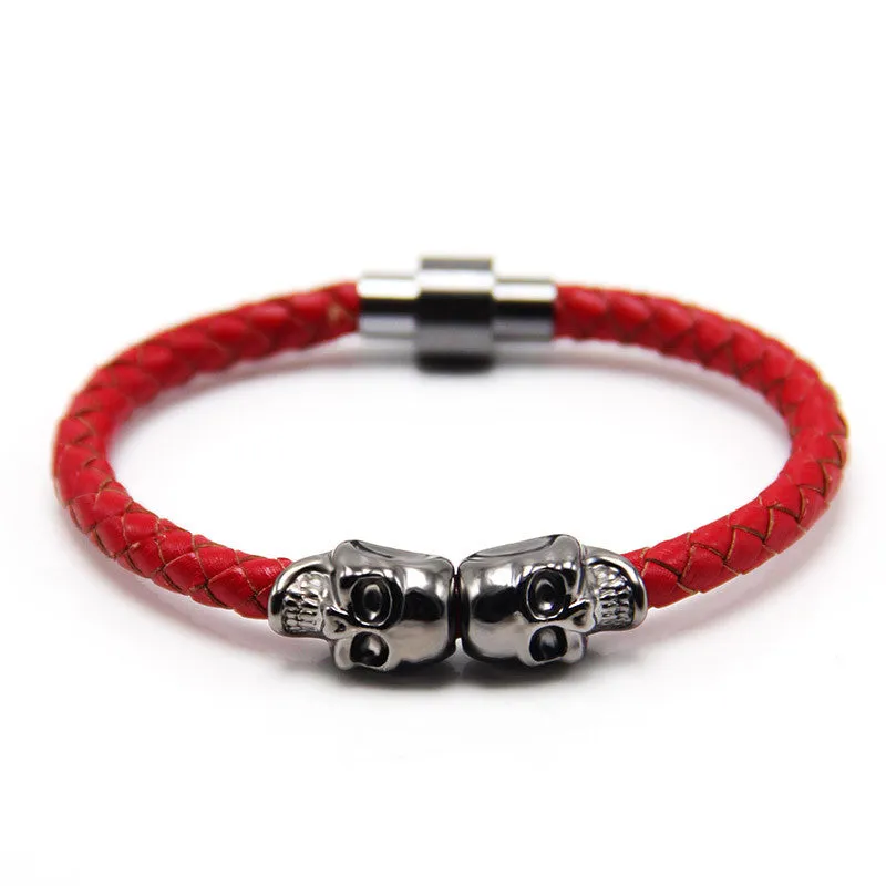 Trendy fashion leather bracelet Punk Gun Black color skull bracelet man leather bracelet