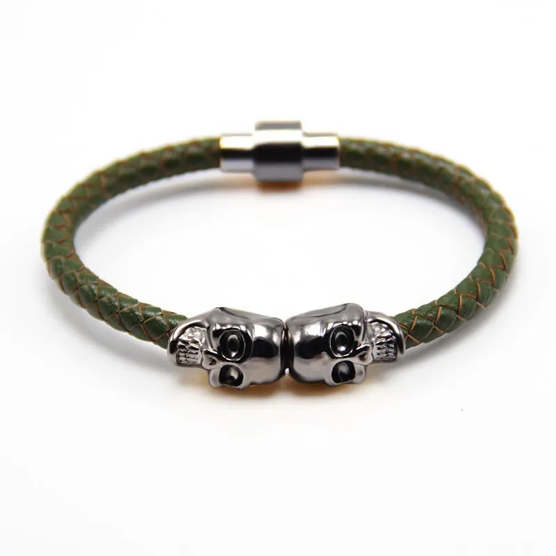 Trendy fashion leather bracelet Punk Gun Black color skull bracelet man leather bracelet