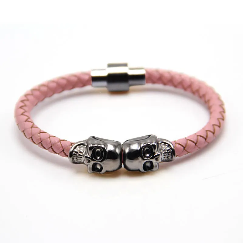 Trendy fashion leather bracelet Punk Gun Black color skull bracelet man leather bracelet