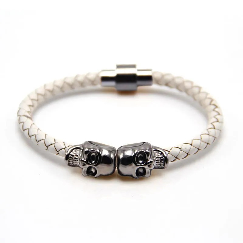 Trendy fashion leather bracelet Punk Gun Black color skull bracelet man leather bracelet