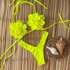 Trendy Floral High-Cut Bikini Set – Chic Petal Applique Swimwear