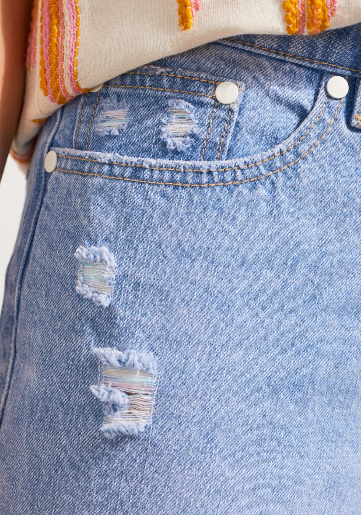 Tribal Distressed Denim W/ Rainbow Thread