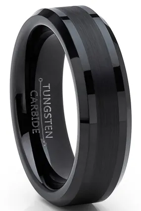 Tungsten Carbide Black Brushed Wedding Band Engagement Ring Comfort Fit 6Mm 7