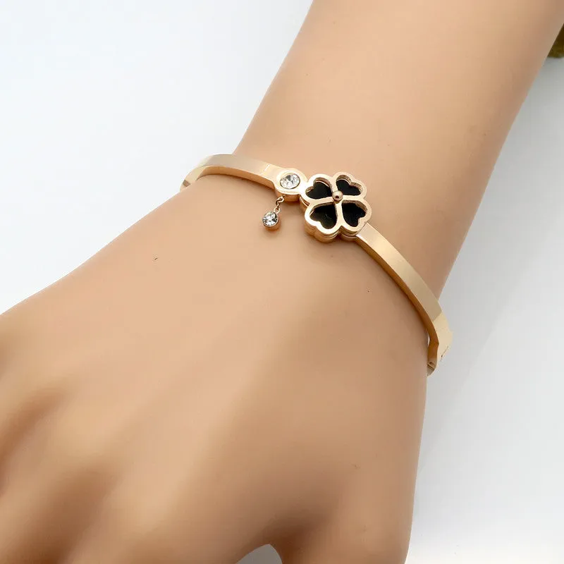 Turnable Clover Bracelets For Women 18K Gold Plated Crystal Bracelets & Bangles Bridal Heart Wedding Jewelry Christmas Gift
