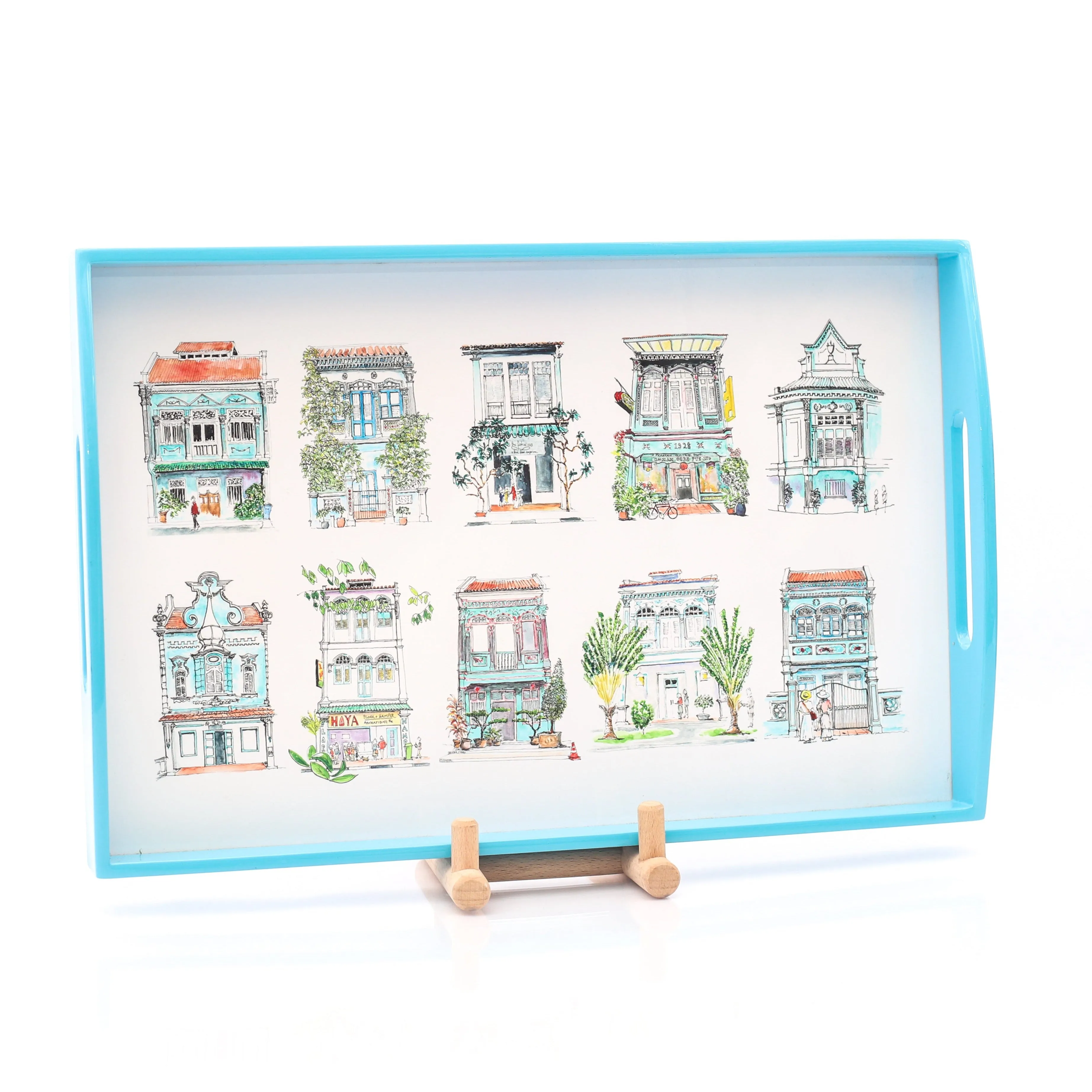 Turquoise Lacquer Tray - Turquoise Shophouses