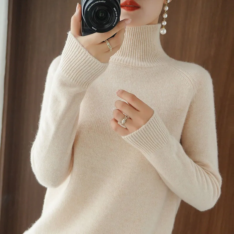 Turtleneck Cashmere Women Sweaters Solid Casual Long Sleeve Knitted Jumper Female Bottoming Pullover Sweaters Autumn Winter